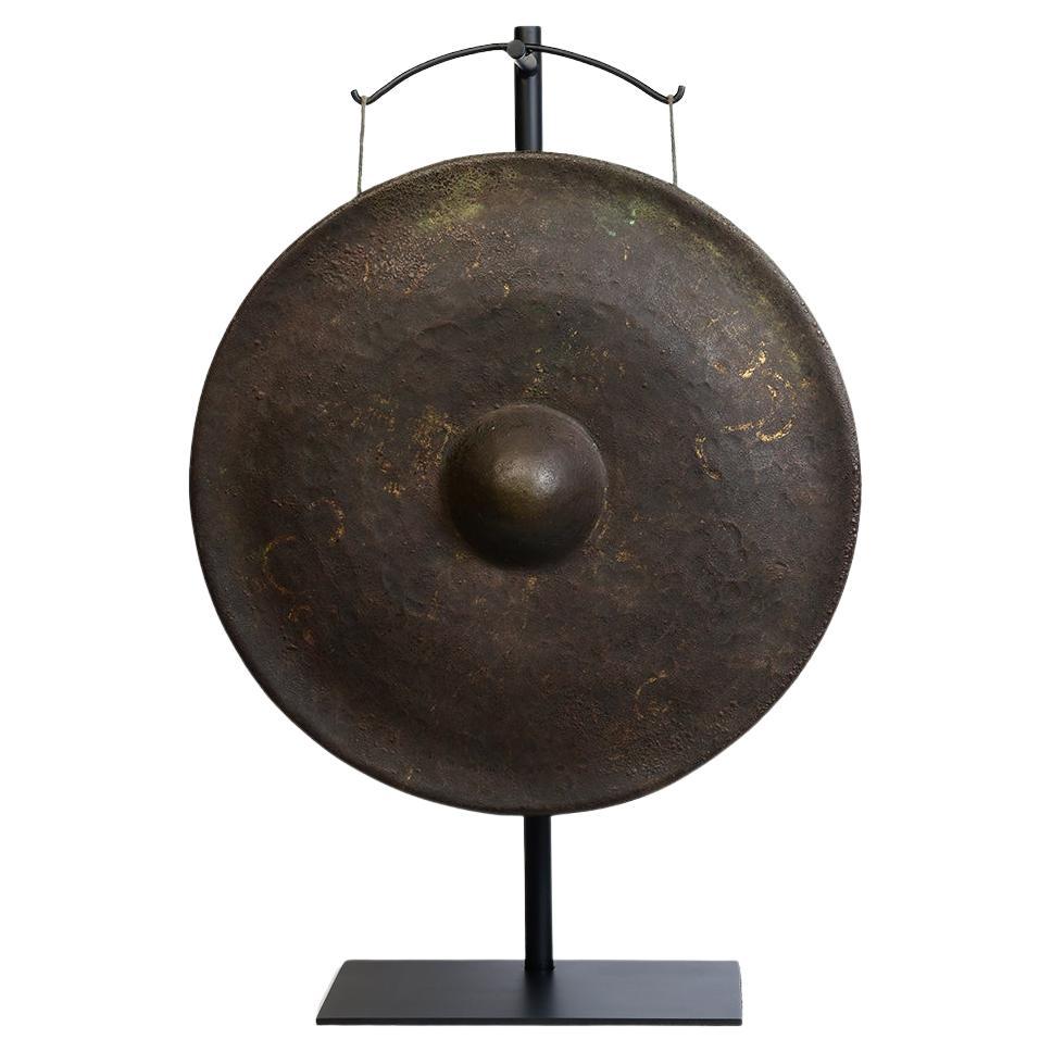 19th Century, Antique Burmese Bronze Gong with Stand
