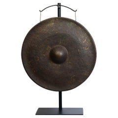 19th Century, Used Burmese Bronze Gong with Stand