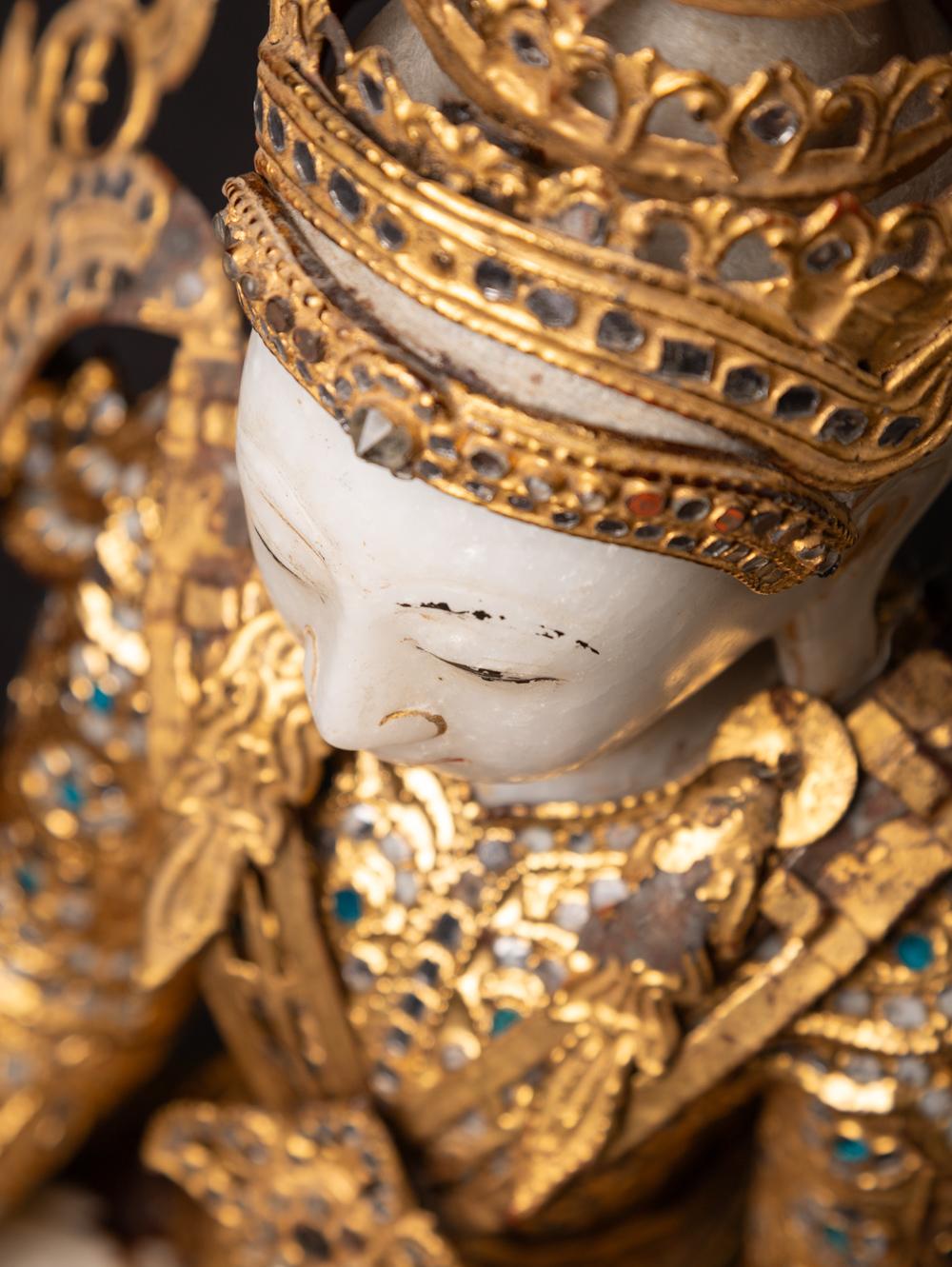 19th century Antique Burmese crowned Buddha statue in Bhumisparsha Mudra 5