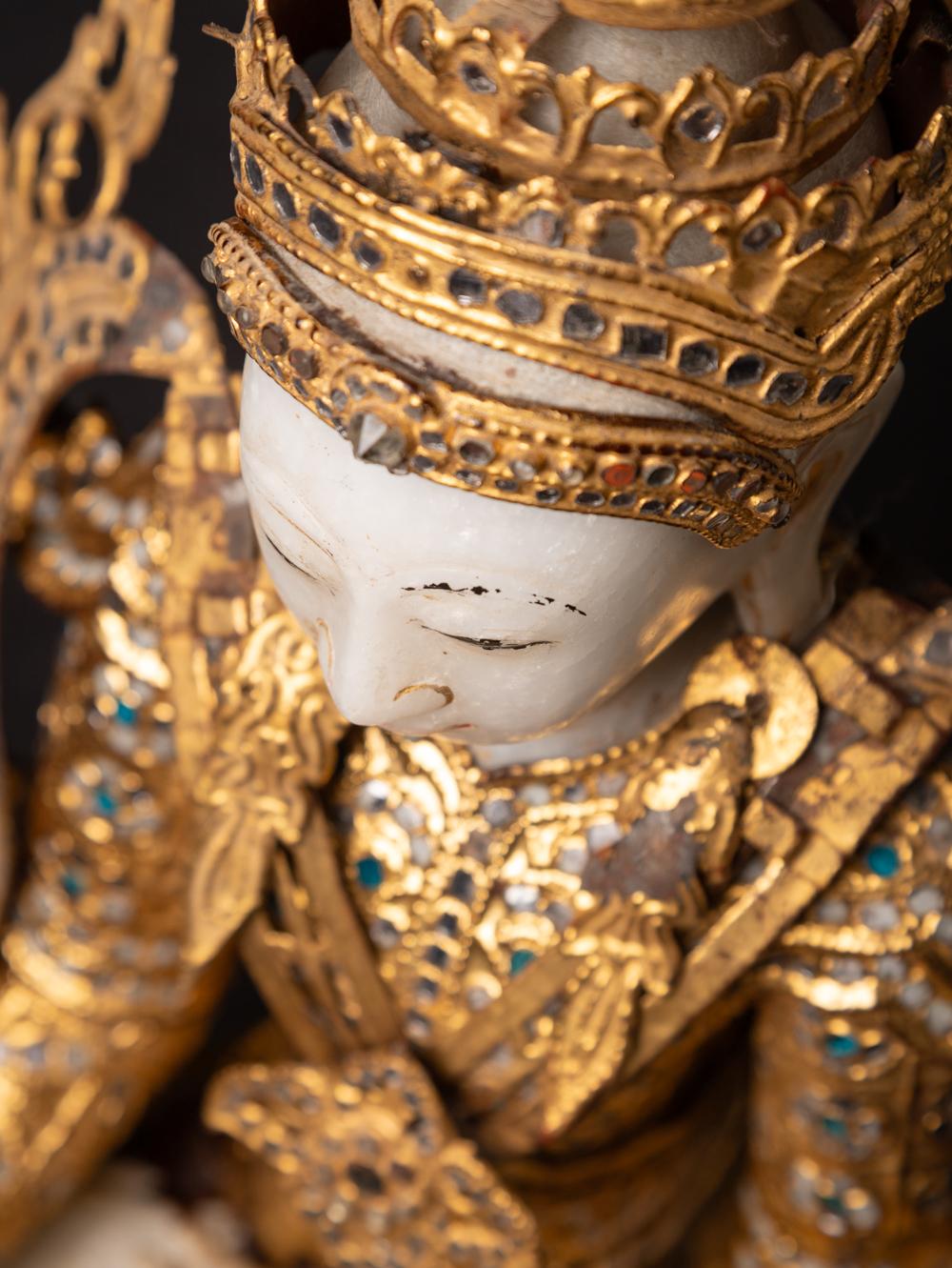 19th century Antique Burmese crowned Buddha statue in Bhumisparsha Mudra 6