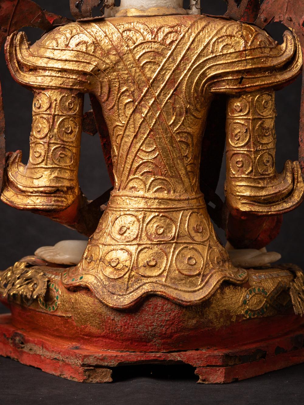 19th century Antique Burmese Crowned Buddha Statue in Bhumisparsha Mudra For Sale 7