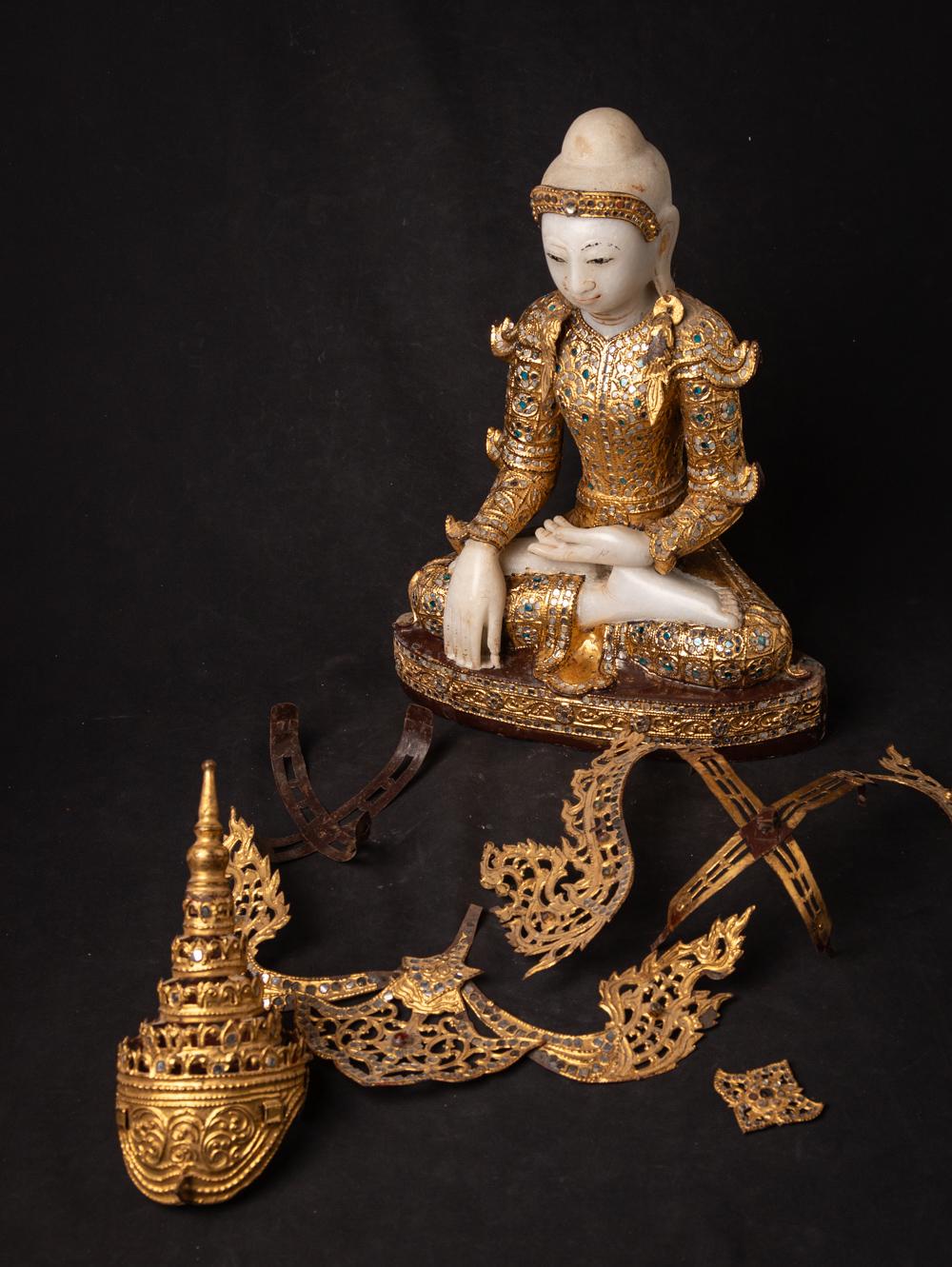 19th century Antique Burmese crowned Buddha statue in Bhumisparsha Mudra 7