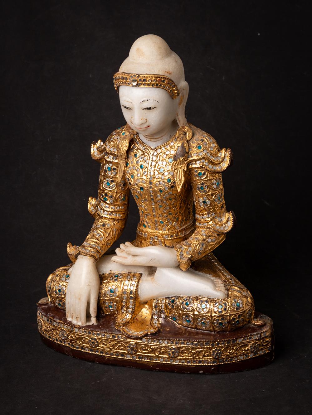 19th century Antique Burmese crowned Buddha statue in Bhumisparsha Mudra 8