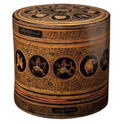 Scatola per noci di betel in lacca birmana d'epoca del XIX secolo, proveniente dalla Birmania