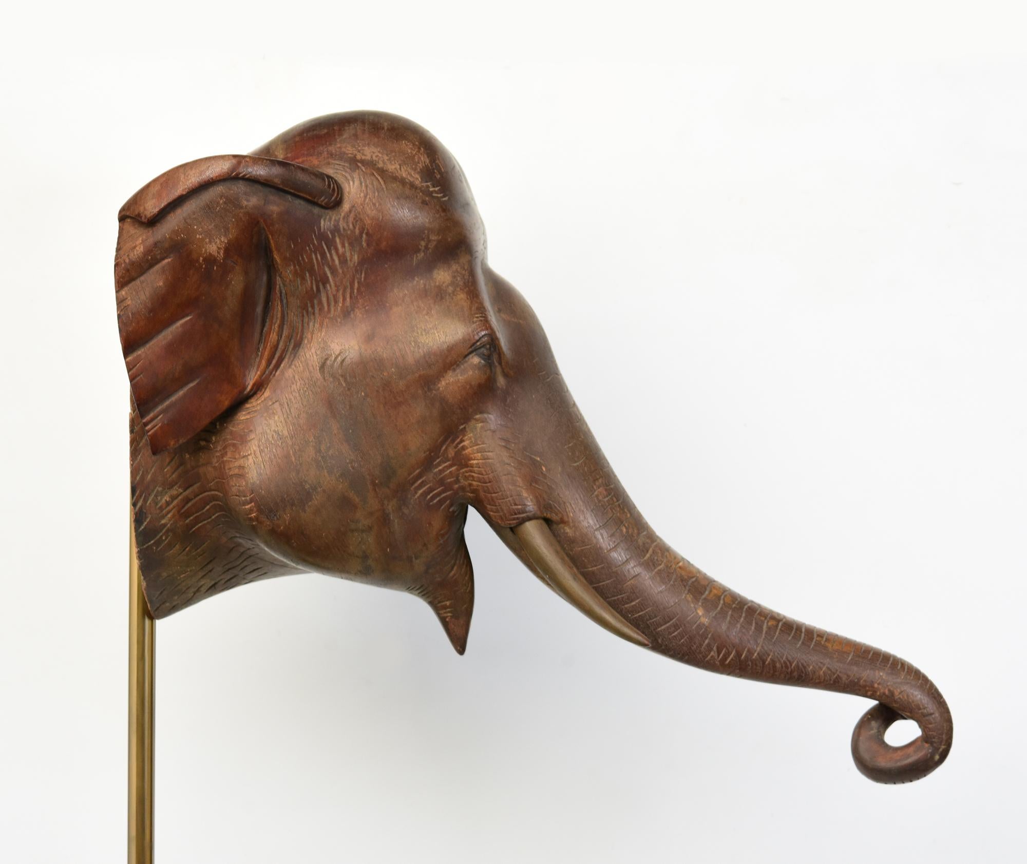 19th Century, Antique Burmese Wooden Animal Elephant Head with Stand For Sale 6