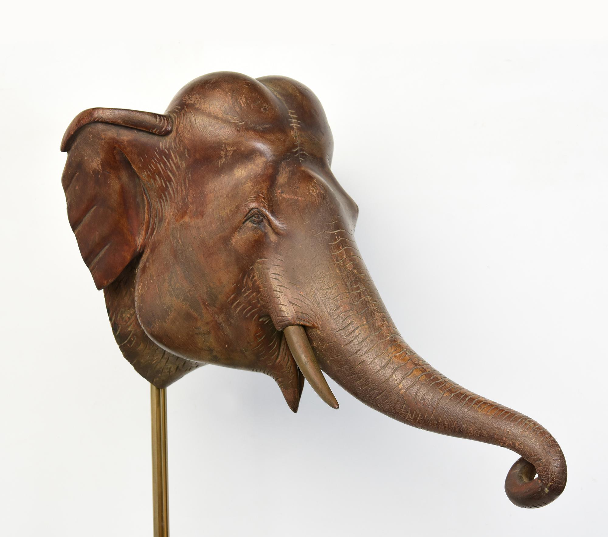 19th Century, Antique Burmese Wooden Animal Elephant Head with Stand For Sale 7