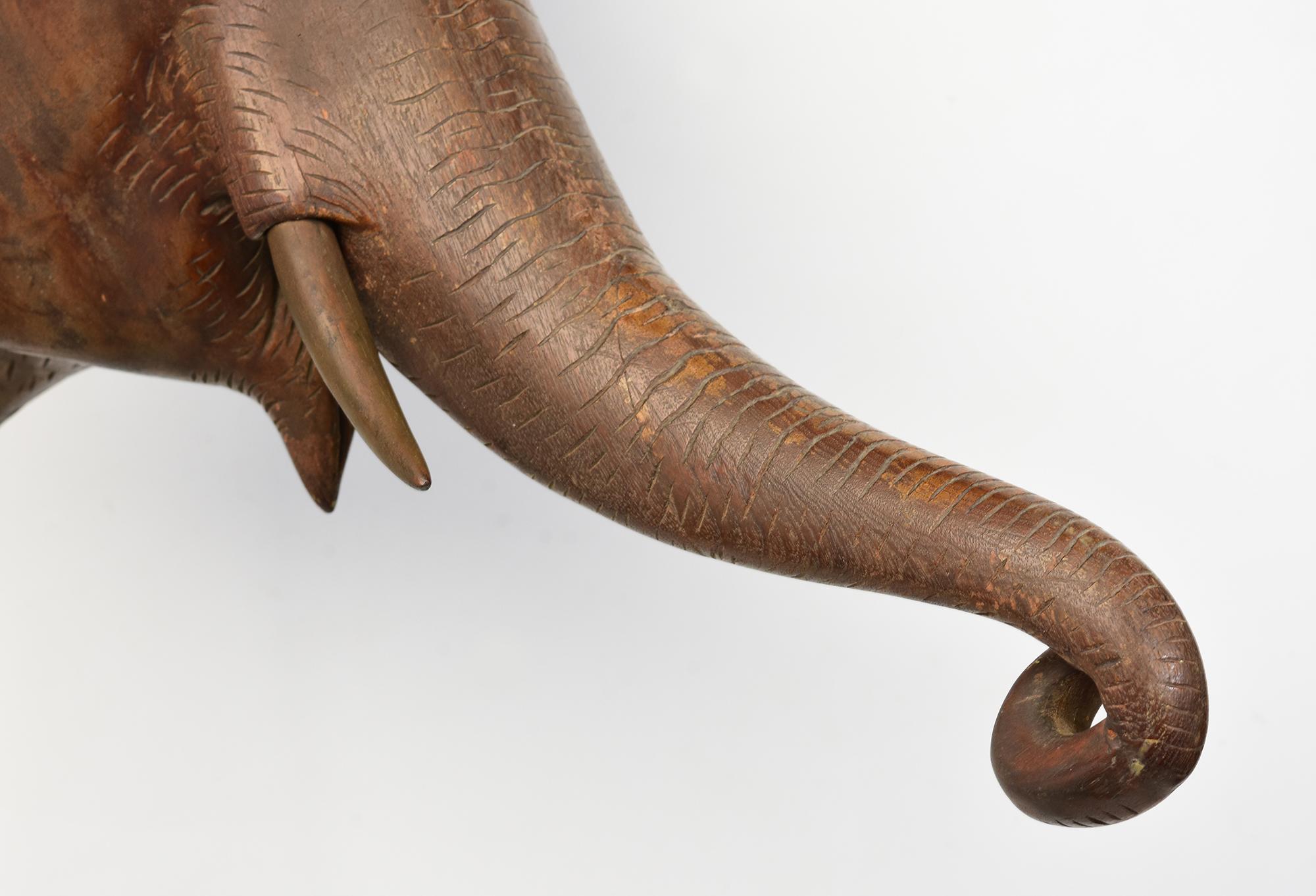 19th Century, Antique Burmese Wooden Animal Elephant Head with Stand For Sale 8