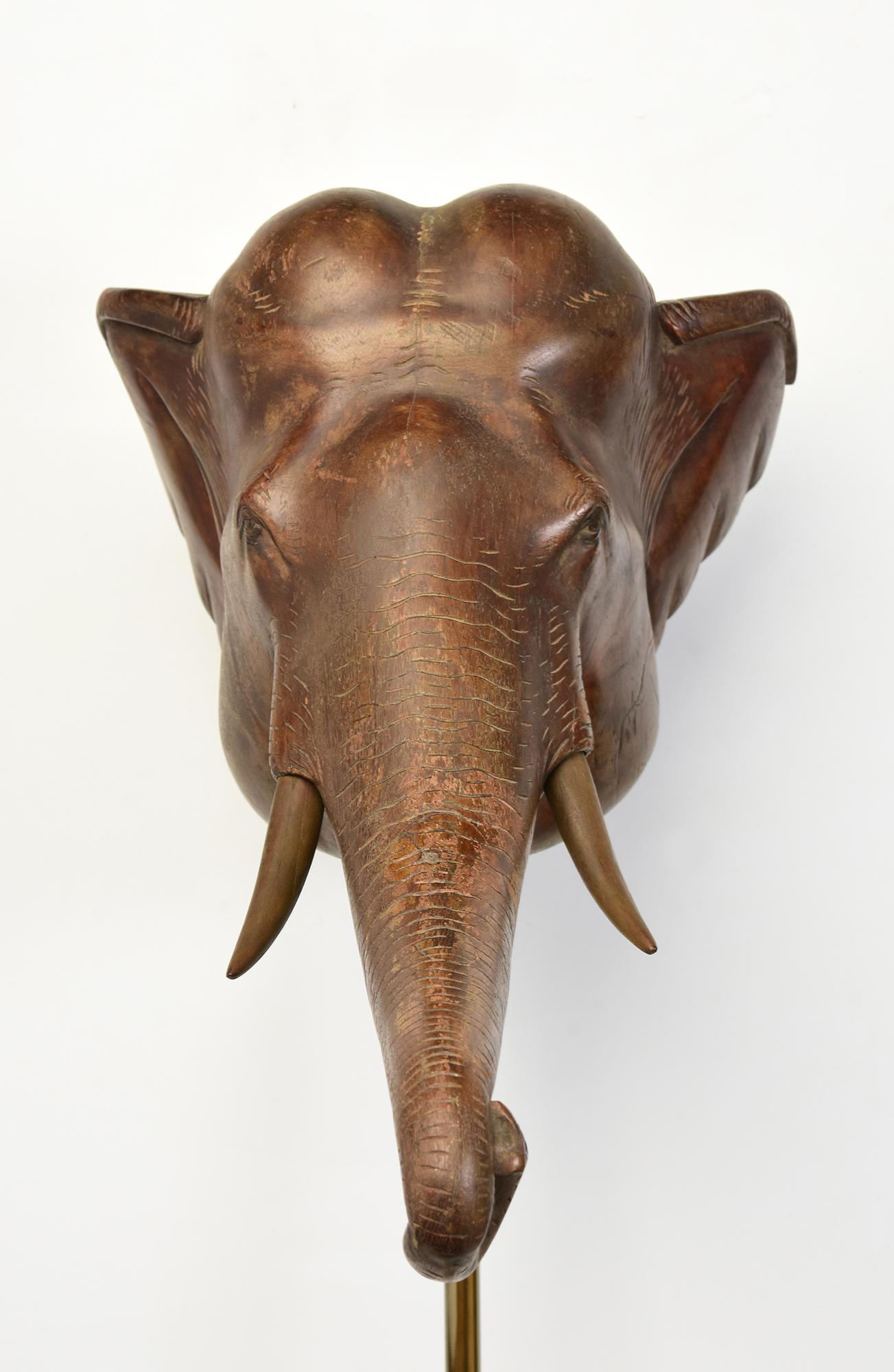 19th Century, Antique Burmese Wooden Animal Elephant Head with Stand For Sale 9