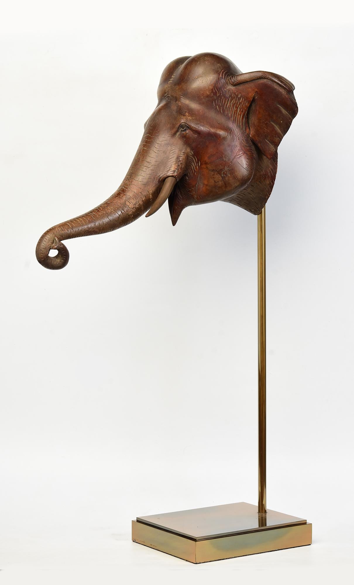19th Century, Antique Burmese Wooden Animal Elephant Head with Stand For Sale 10