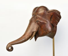 19th Century, Antique Burmese Wooden Animal Elephant Head with Stand