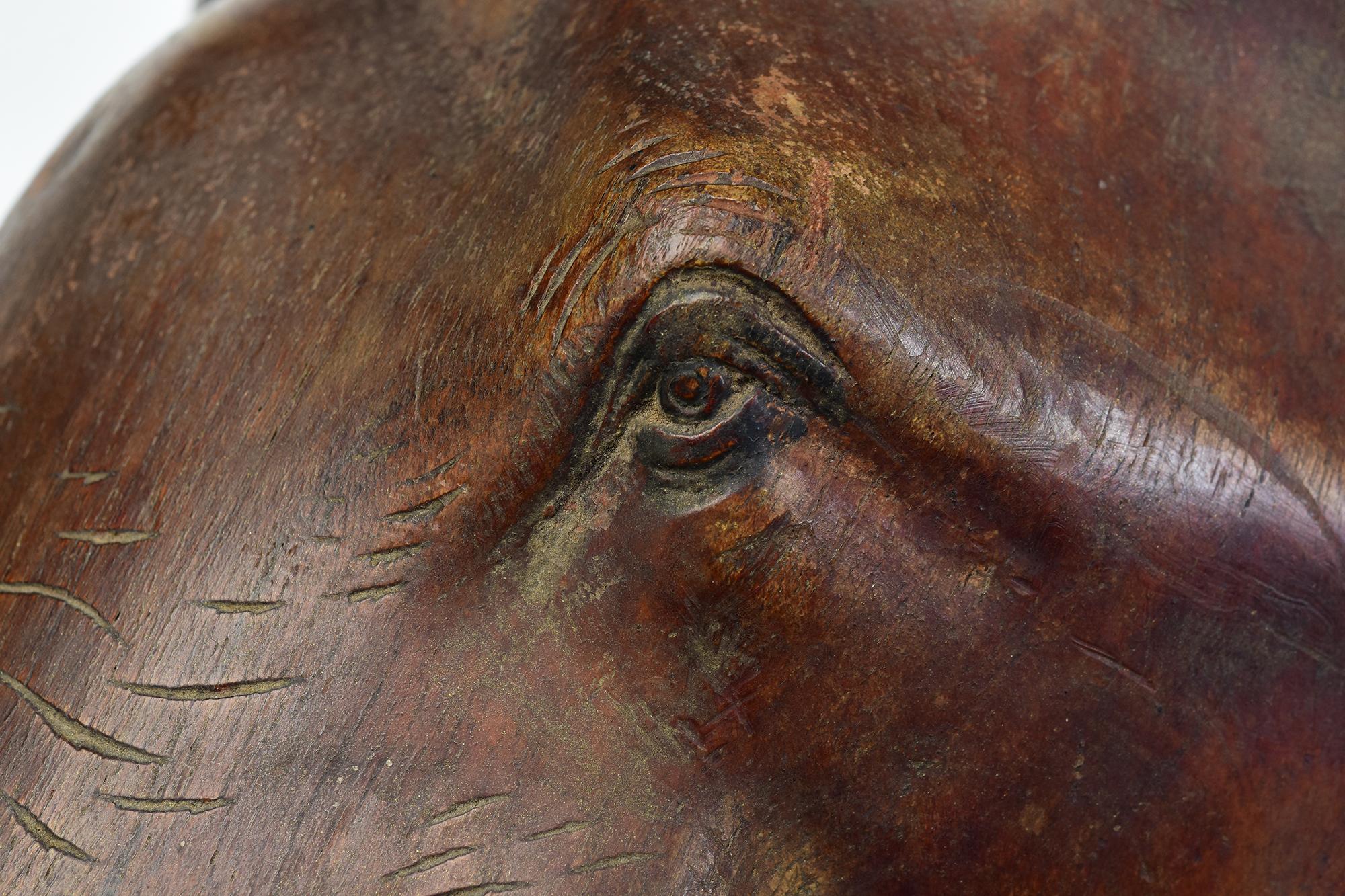 19th Century, Antique Burmese Wooden Animal Elephant Head with Stand In Good Condition For Sale In Sampantawong, TH