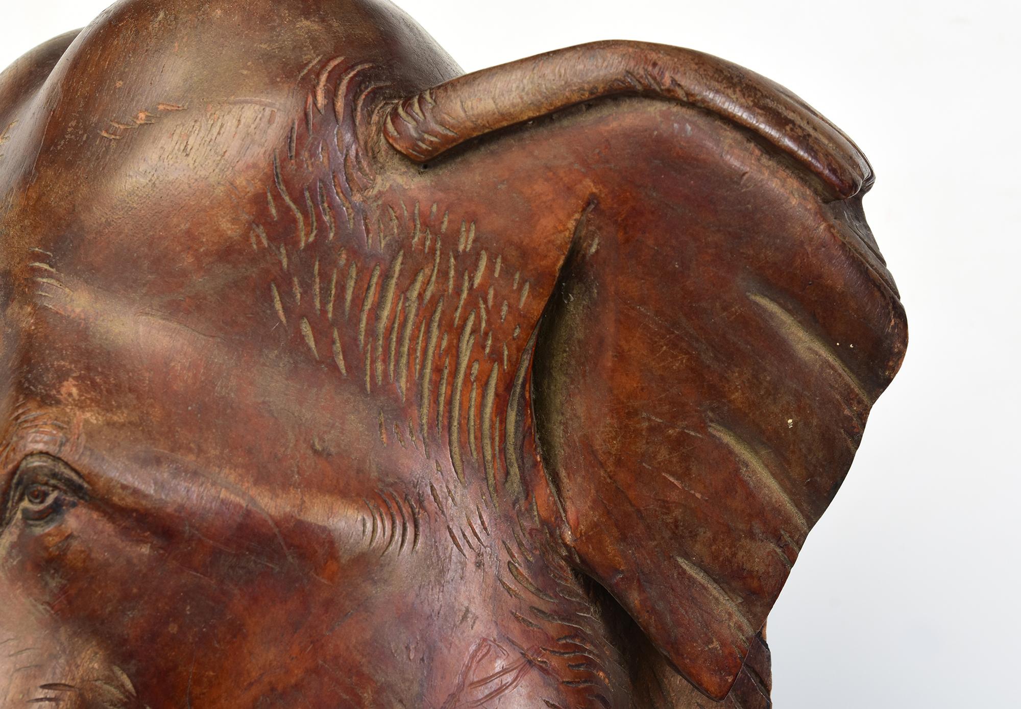 19th Century, Antique Burmese Wooden Animal Elephant Head with Stand For Sale 1
