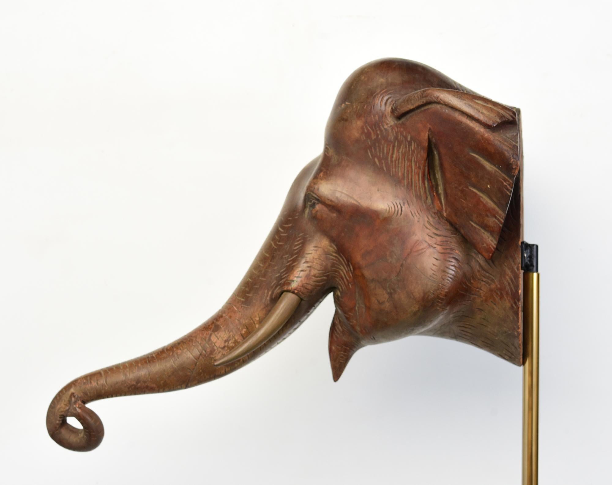 19th Century, Antique Burmese Wooden Animal Elephant Head with Stand For Sale 3