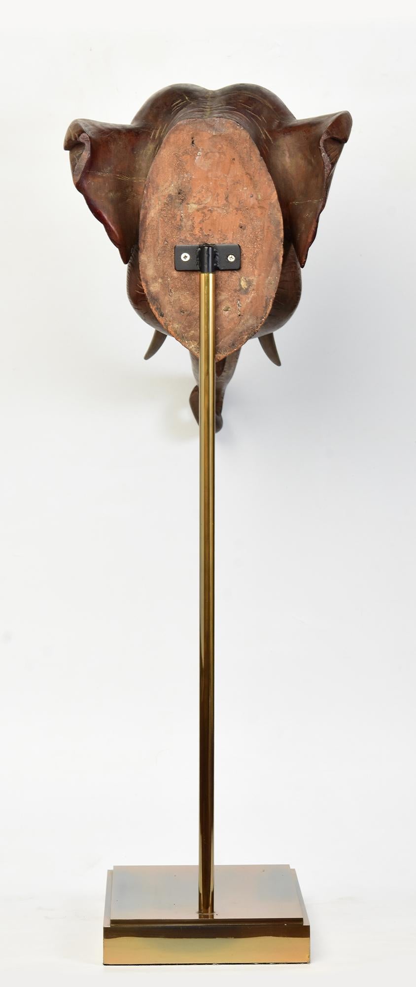 19th Century, Antique Burmese Wooden Animal Elephant Head with Stand For Sale 4