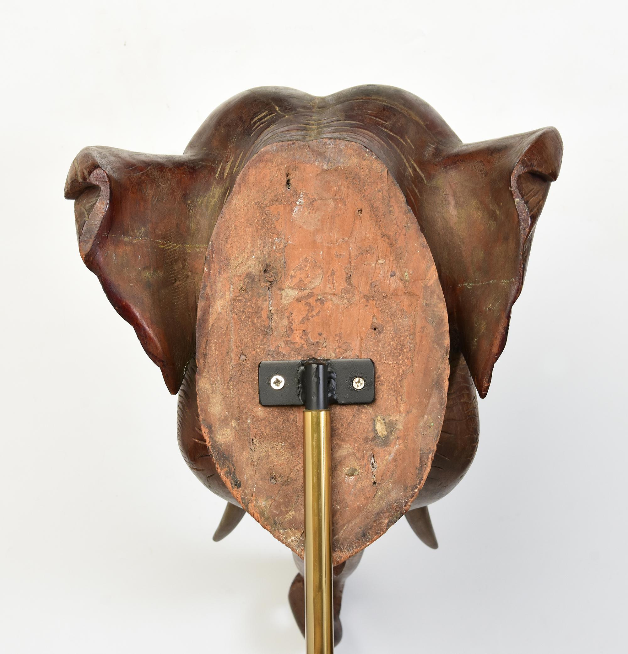 19th Century, Antique Burmese Wooden Animal Elephant Head with Stand For Sale 5