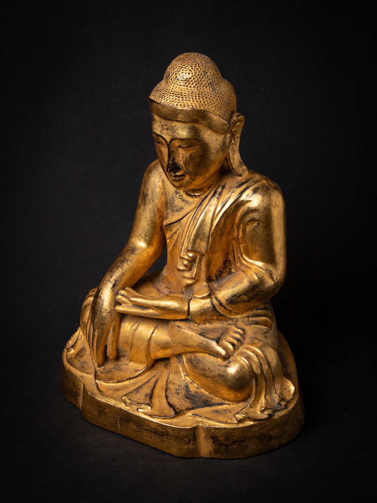 Antike burmesische Mandalay-Buddha-Statue aus Holz aus dem 19. Jahrhundert aus Burma im Angebot 8