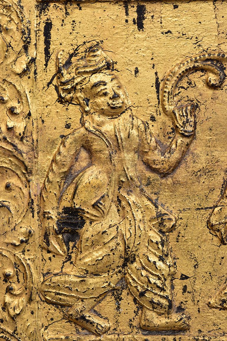 Gilt 19th Century, Mandalay, Antique Burmese Wood Carving Panel For Sale