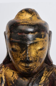 19th Century, Antique Burmese Wooden Seated Buddha