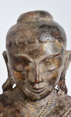 19th Century, Antique Burmese Wooden Seated Buddha