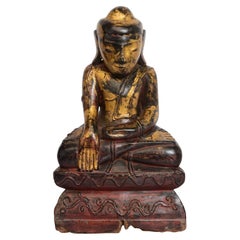 19th Century, Antique Burmese Wooden Seated Buddha