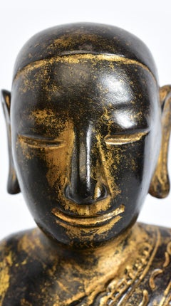 19th Century, Antique Burmese Wooden Seated Monk / Disciple