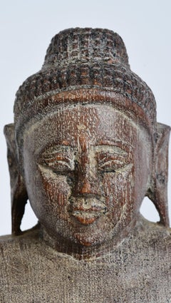 19th Century, Antique Burmese Wooden Standing Buddha
