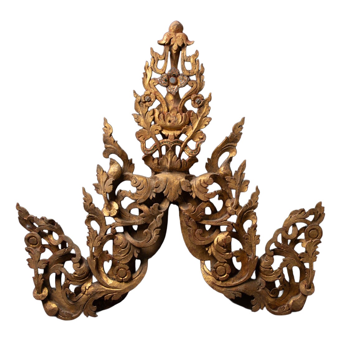 19th century Antique Burmese wooden temple panel from Burma For Sale