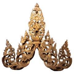 19th century Antique Burmese wooden temple panel from Burma