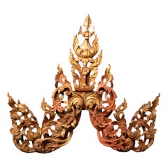 19th century Antique Burmese wooden temple panel from Burma