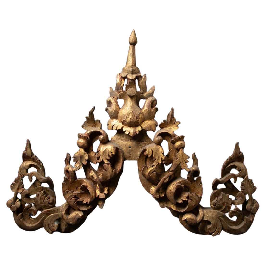 Panneau de temple birman ancien du 19ème siècle en bois de Birmanie