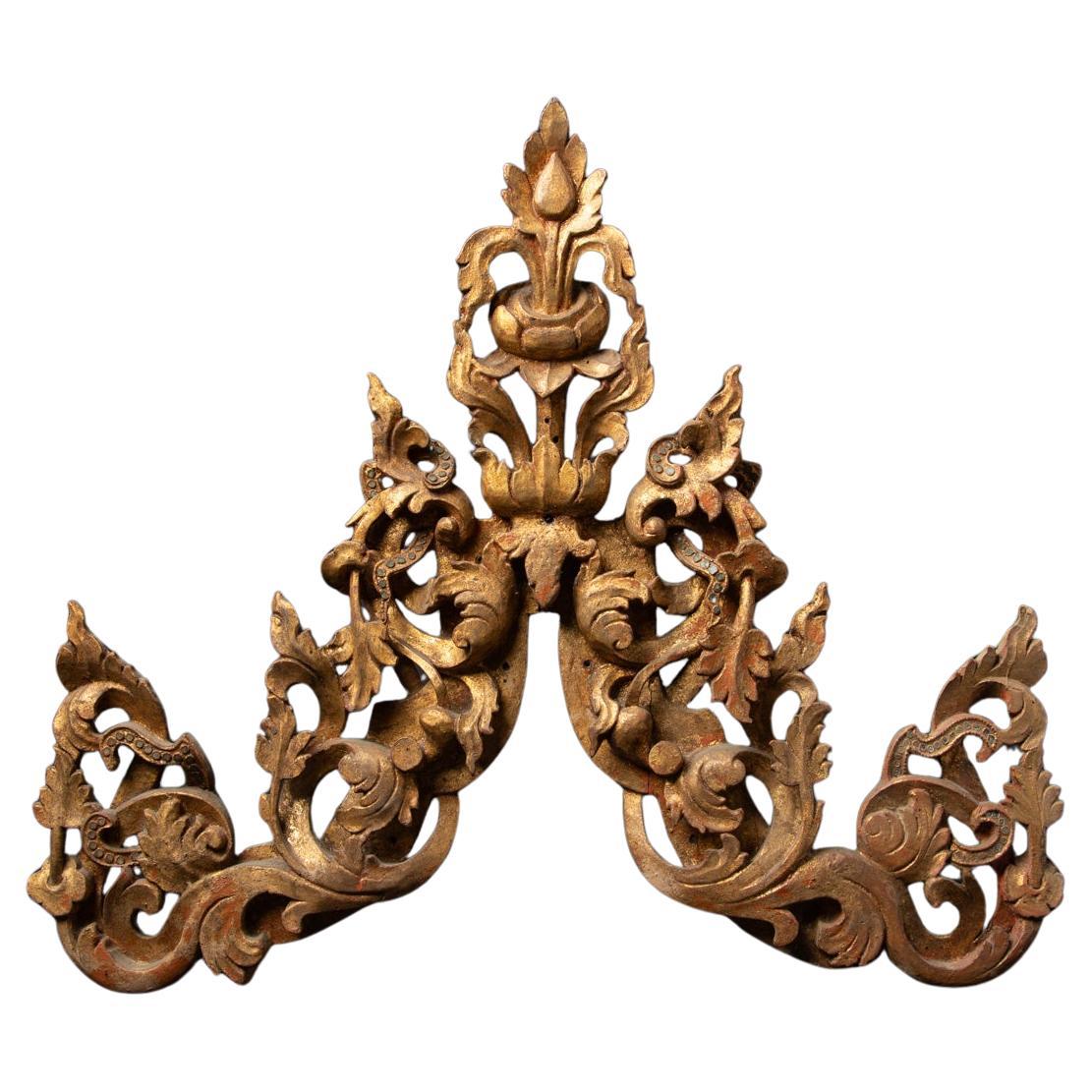 Panneau de temple en bois ancien de Birmanie du 19e siècle