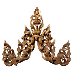 Panneau de temple en bois ancien de Birmanie du 19e siècle