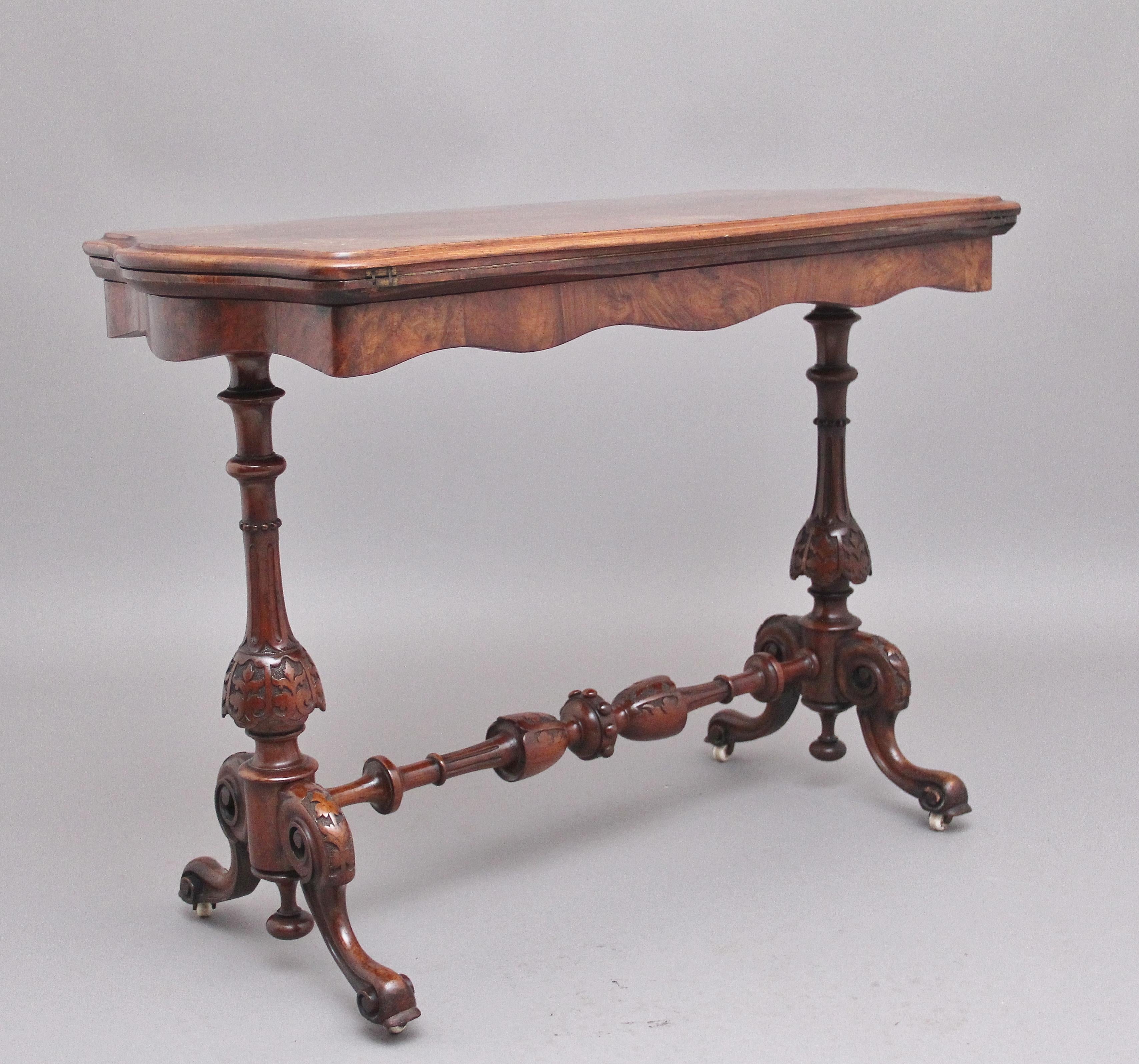 19th Century Antique Burr Walnut Card Table For Sale 4