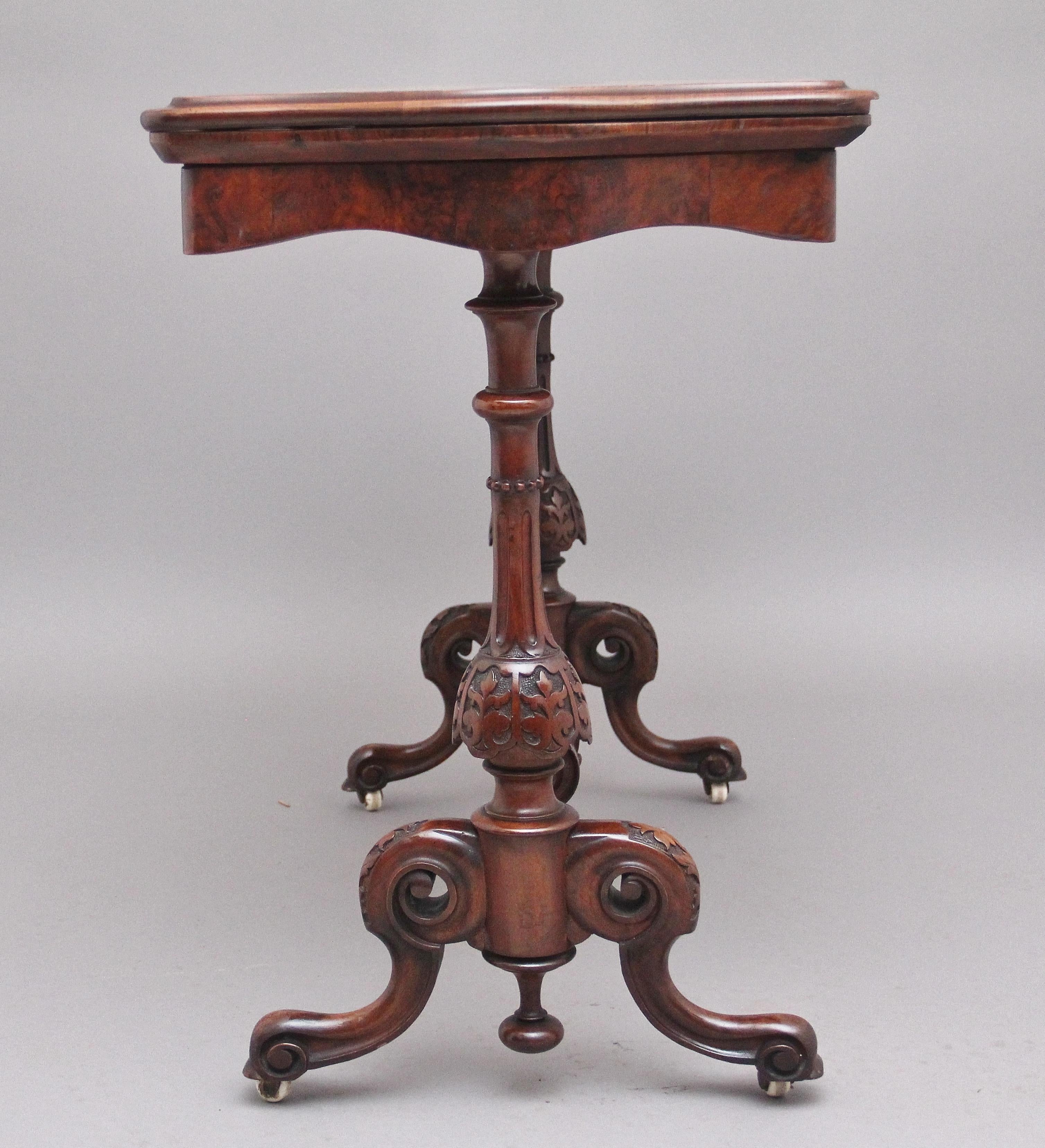Early Victorian 19th Century Antique Burr Walnut Card Table For Sale