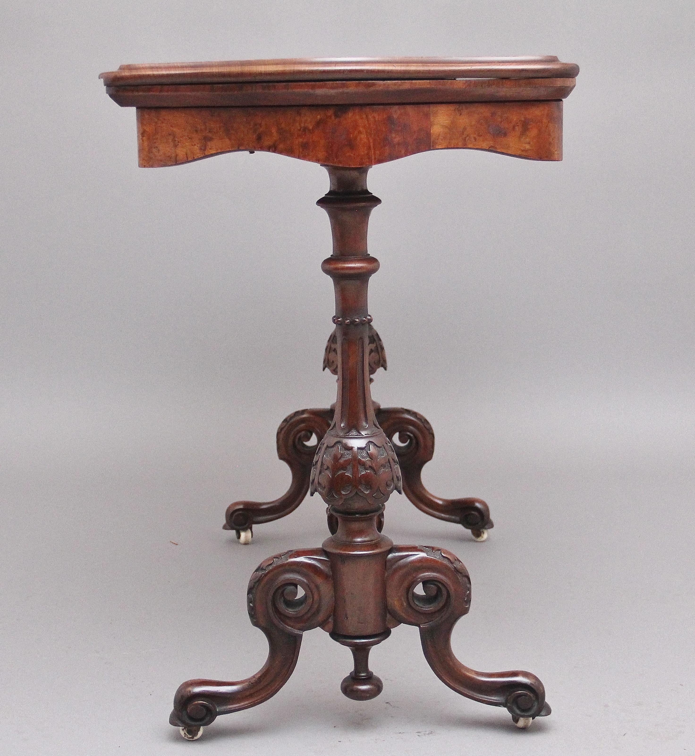 19th Century Antique Burr Walnut Card Table In Good Condition For Sale In Martlesham, GB