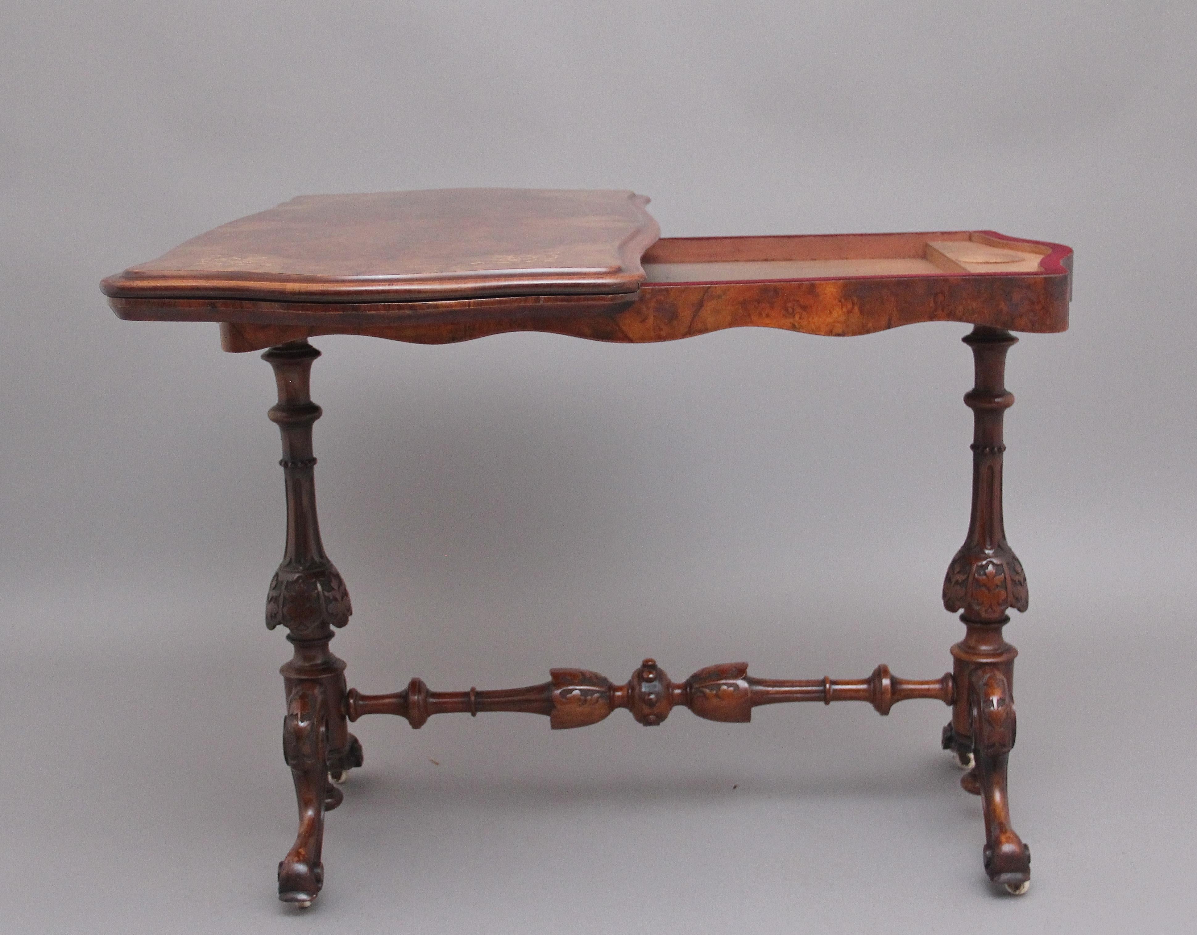 Mid-19th Century 19th Century Antique Burr Walnut Card Table For Sale