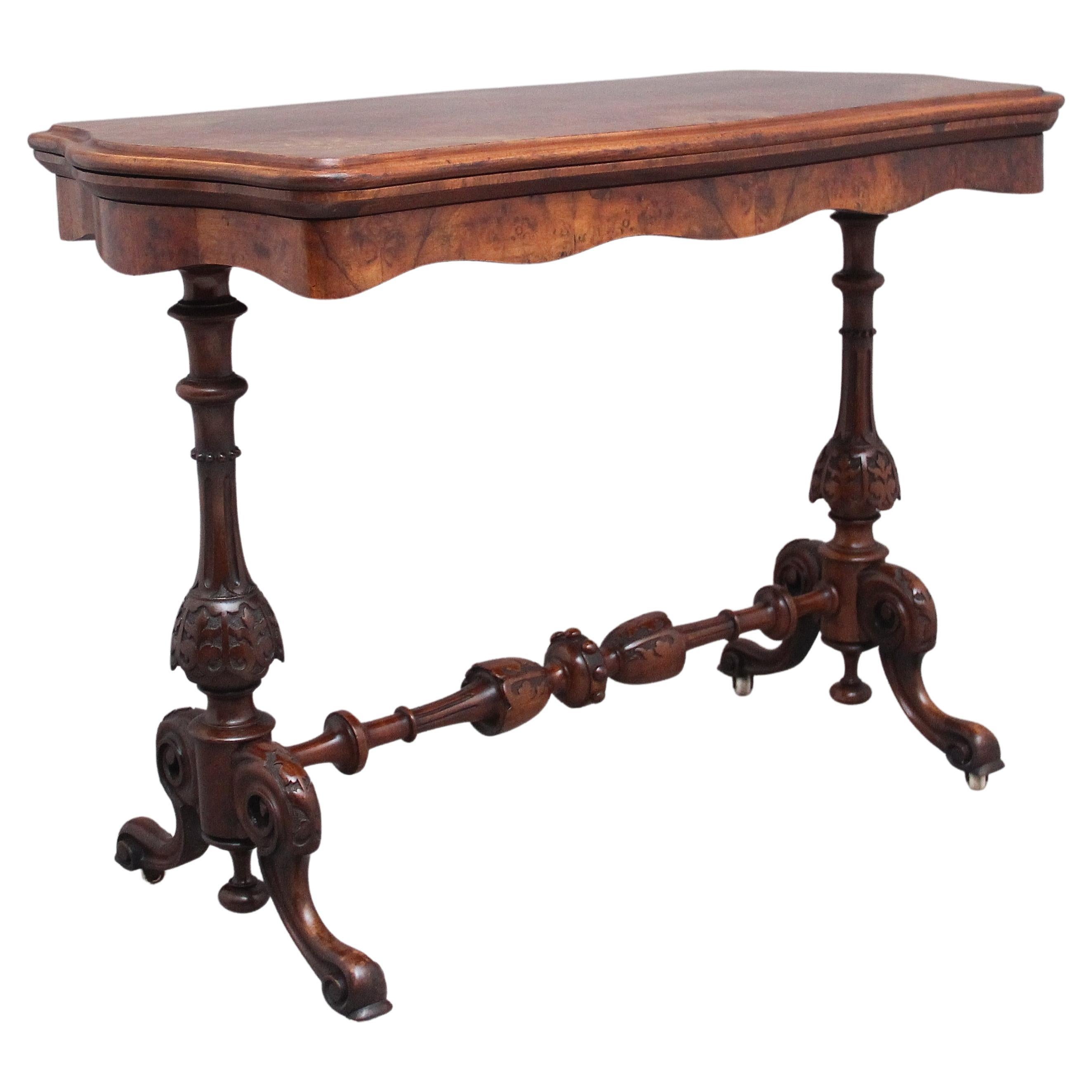 19th Century Antique Burr Walnut Card Table For Sale