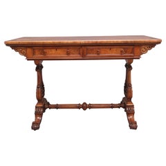 19th Century antique burr walnut library table