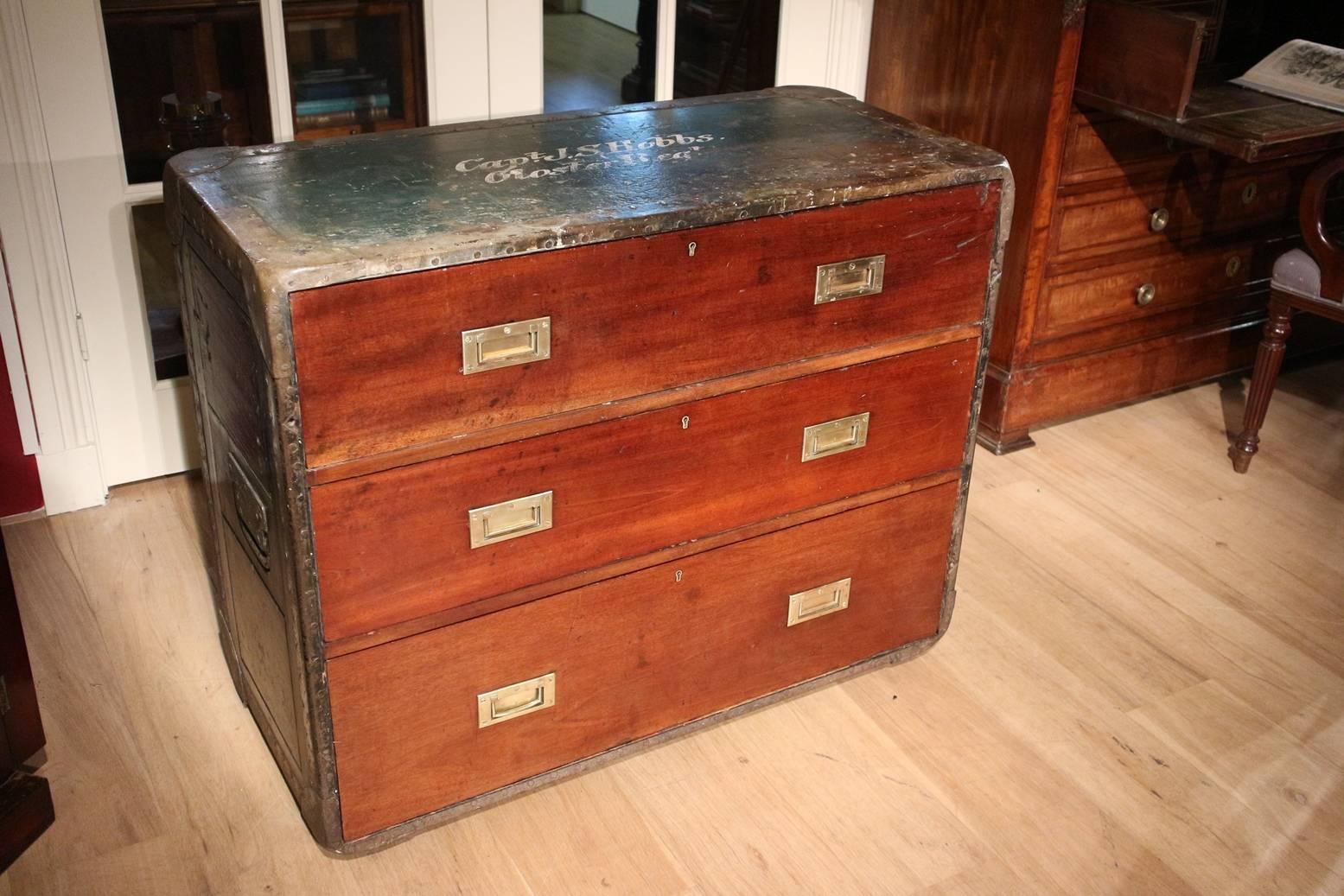 19th Century Antique Campaign Chest of Drawers 12