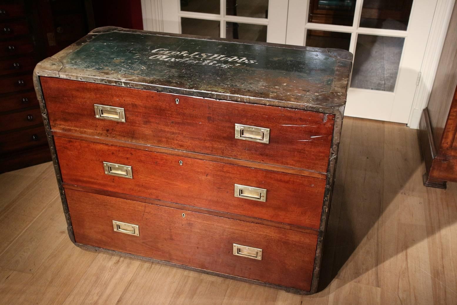 19th Century Antique Campaign Chest of Drawers In Good Condition In Eindhoven, NL