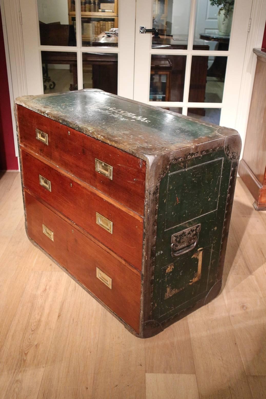 19th Century Antique Campaign Chest of Drawers 2
