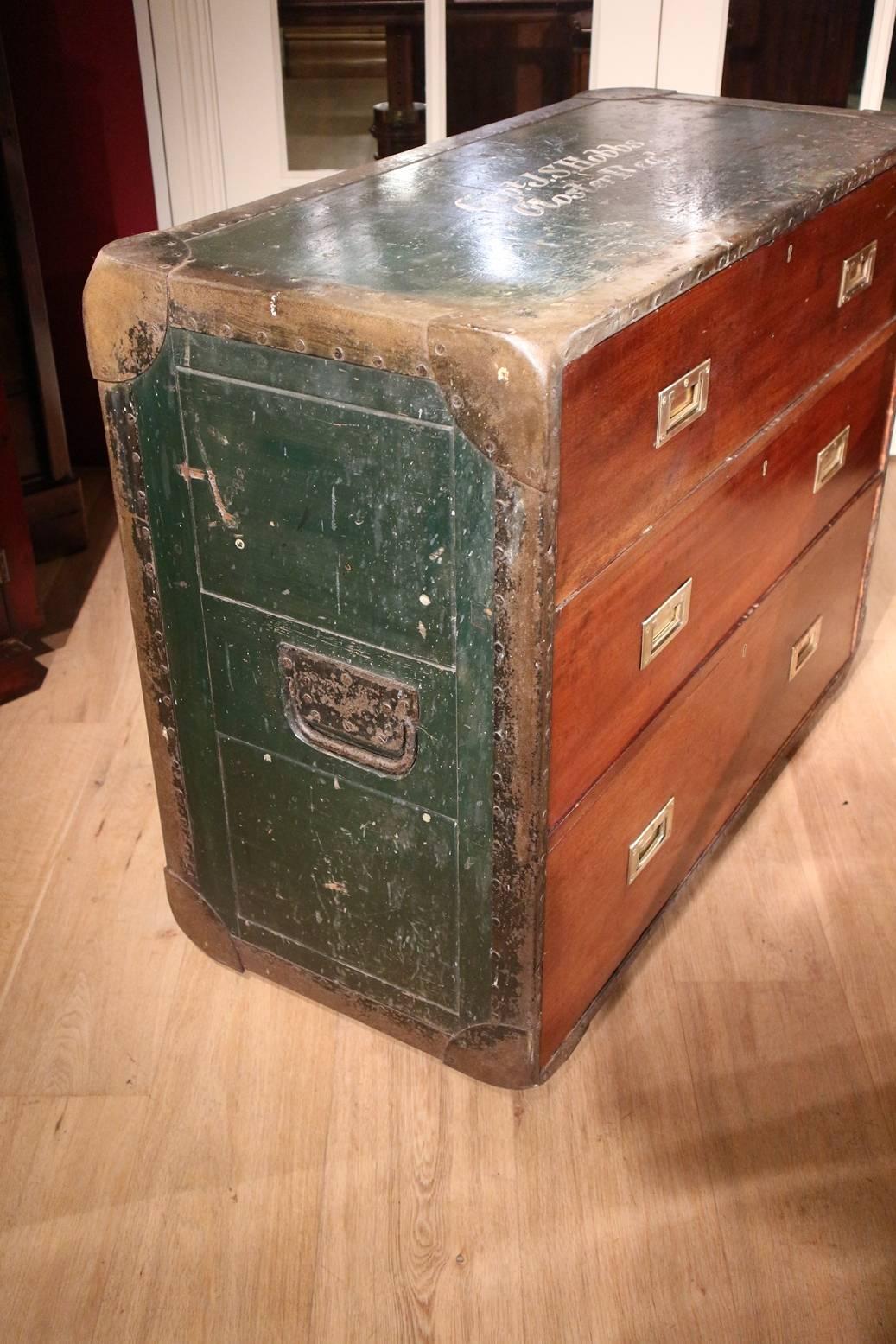 19th Century Antique Campaign Chest of Drawers 5