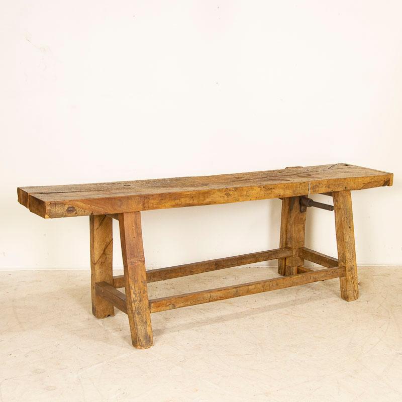 19th Century Antique Carpenter's Workbench Rustic Console Table from France In Good Condition In Round Top, TX