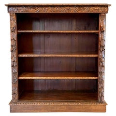 19th Century Antique Carved Oak Open Bookcase
