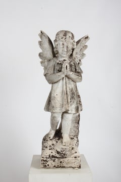 19th Century Antique Carved Stone Praying Angel Garden Statue or Sculpture