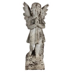 Statua o scultura da giardino dell'Angelo orante in pietra scolpita del XIX secolo 