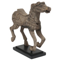 19. Jahrhundert Antike geschnitzt Holz Karneval Karussell Pferd auf Sockel