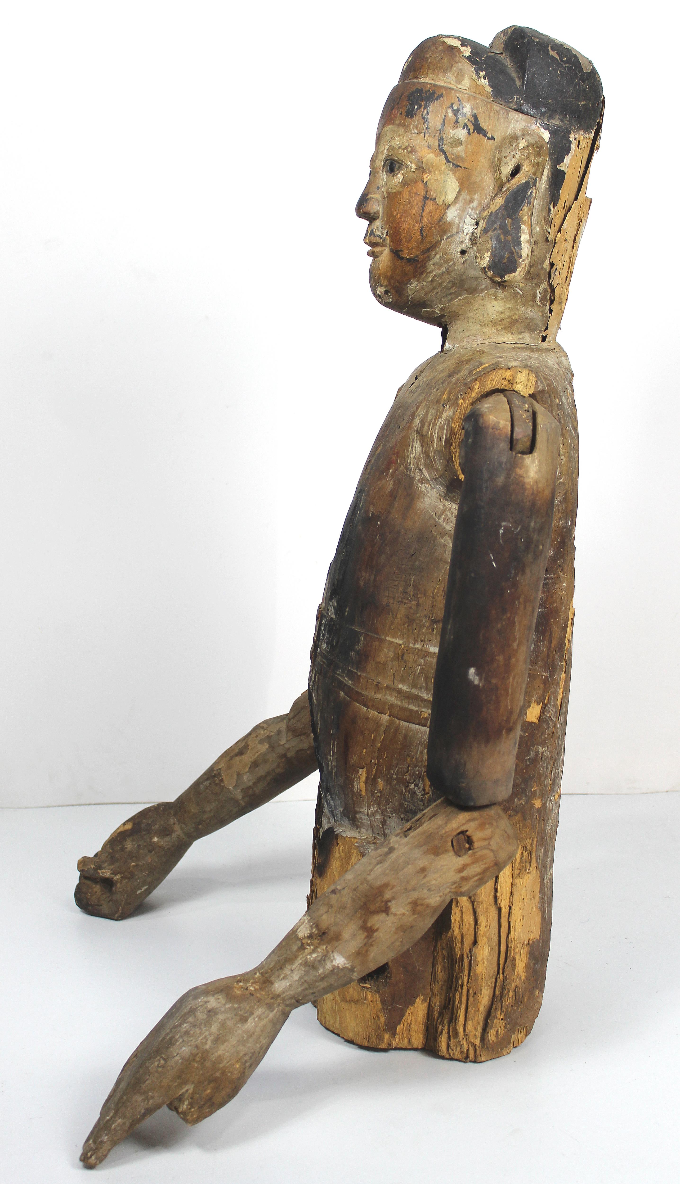 Hand-Carved 19th Century Antique Carved Wooden Figure Sculpture with Articulated Joints