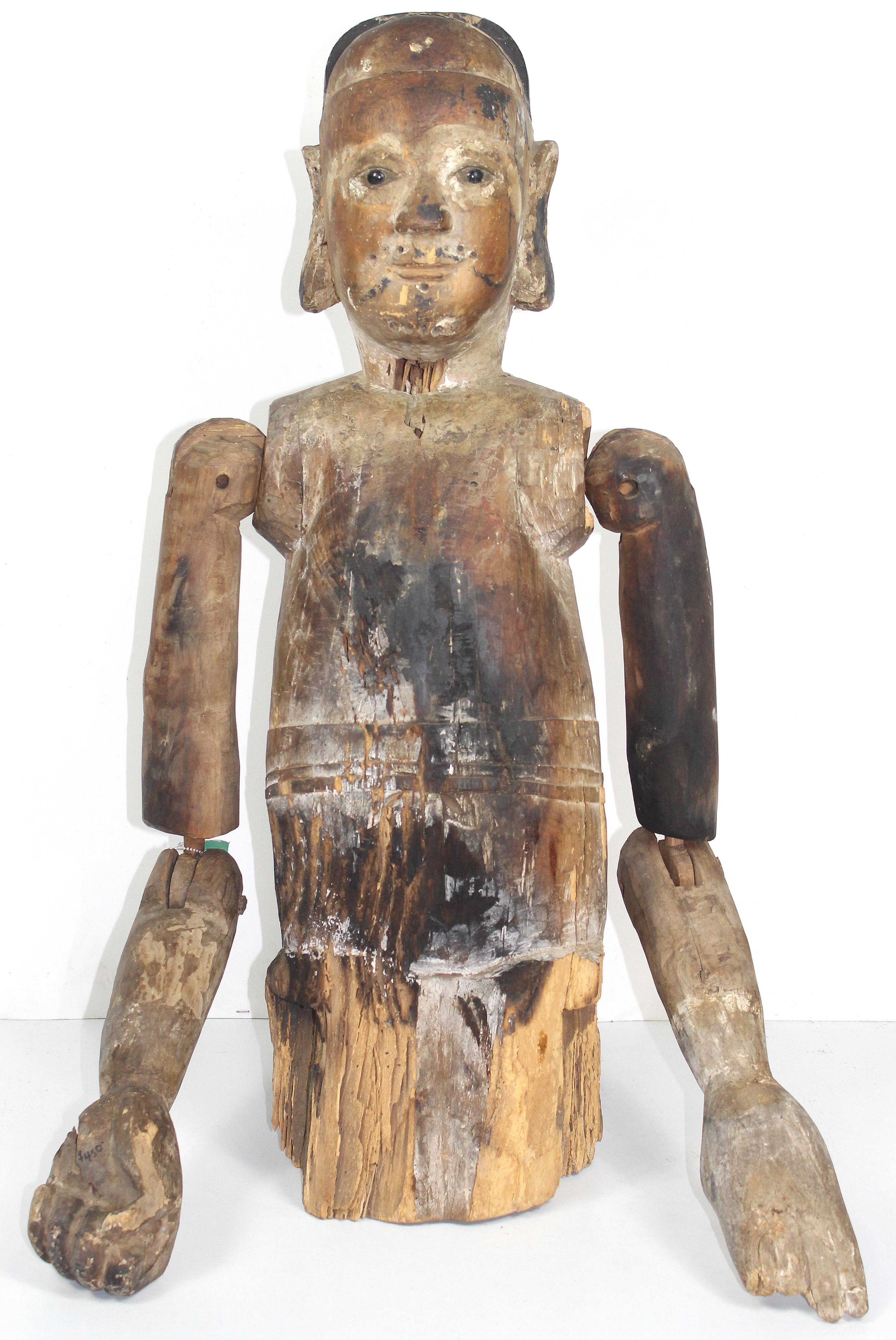 19th century antique carved wooden figure sculpture with articulated joints


This is a very rare 18th-19th century sculpted Folk Art wood figure with articulated joints. This rustic figure could be from the Pacific Rim, possibly from the