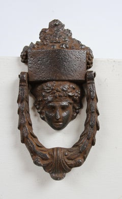 19th Century Antique Cast Iron Classical Goddess or Medusa Door Knocker
